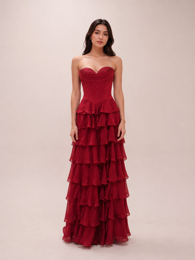 Crimson Rosette Corset Dress