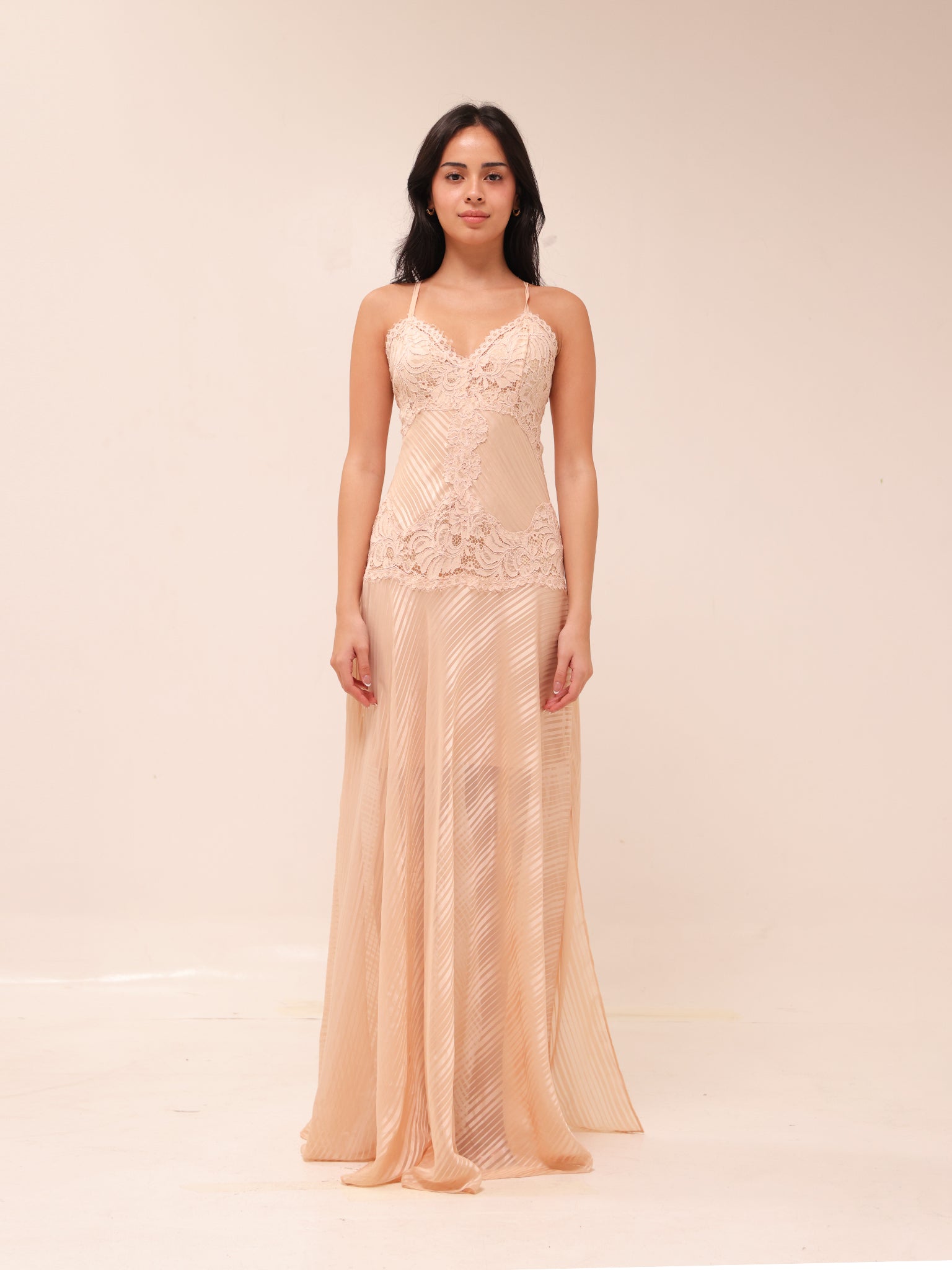 Lace Panel Satin Maxi Gown