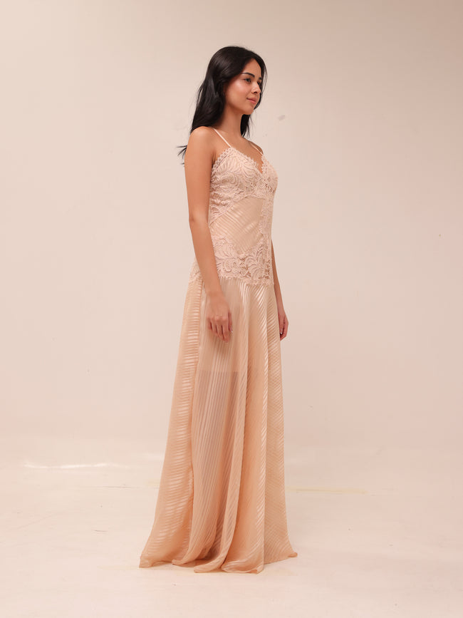 Lace Panel Satin Maxi Gown