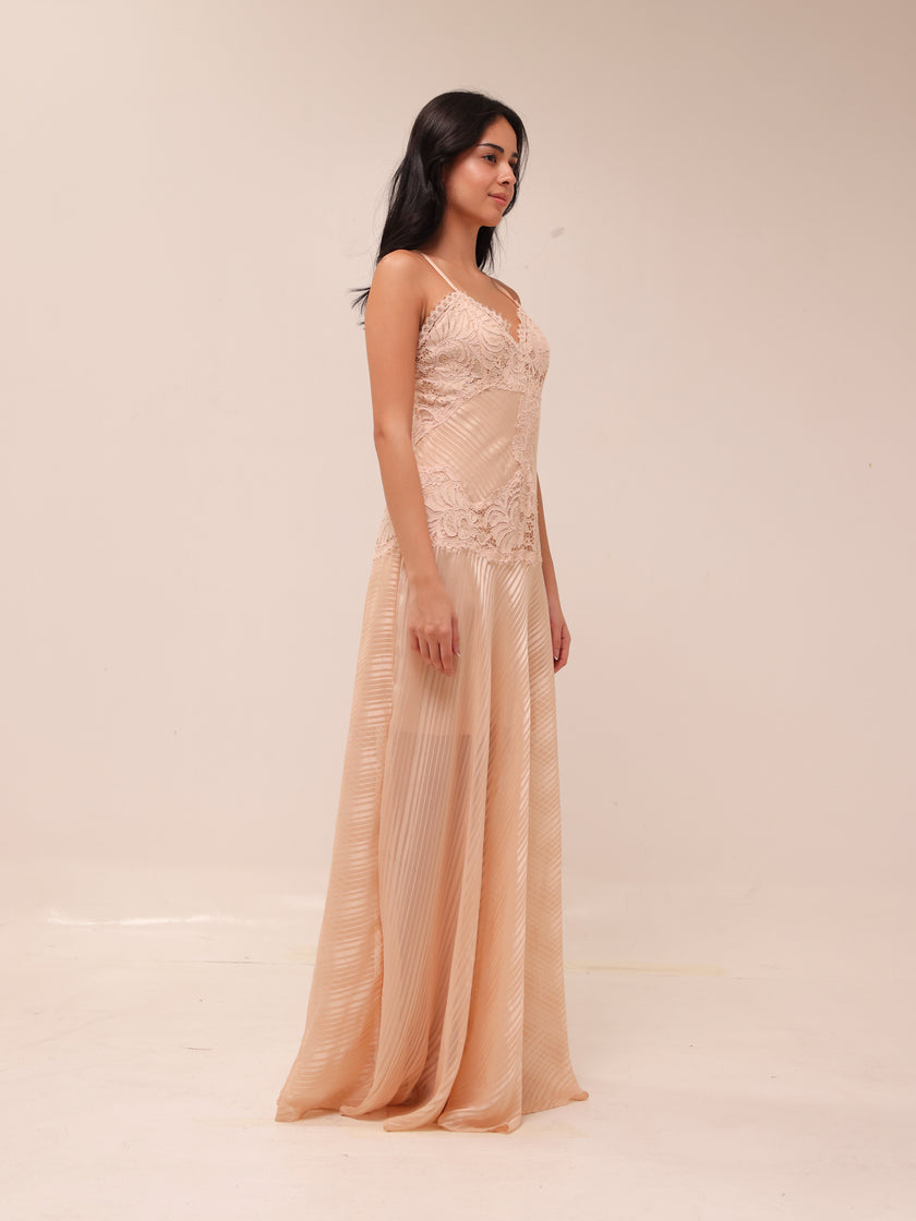 Lace Panel Satin Maxi Gown