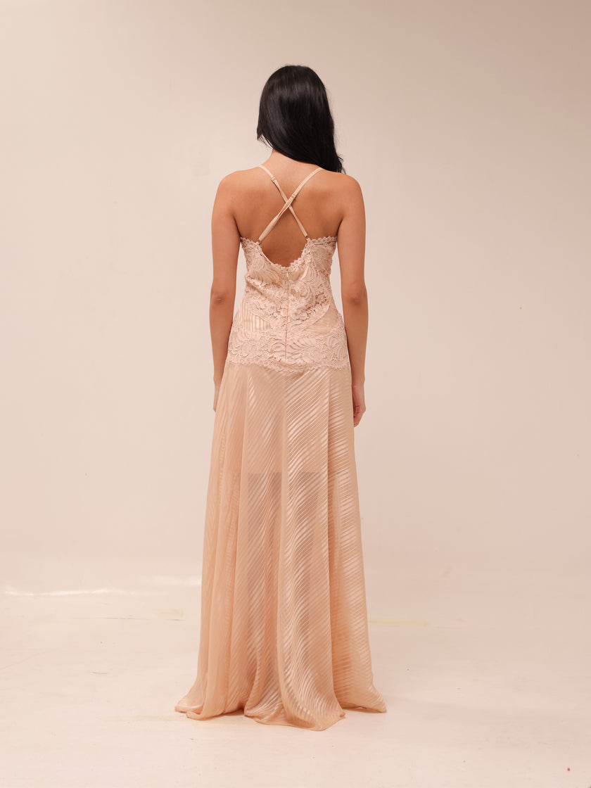 Lace Panel Satin Maxi Gown