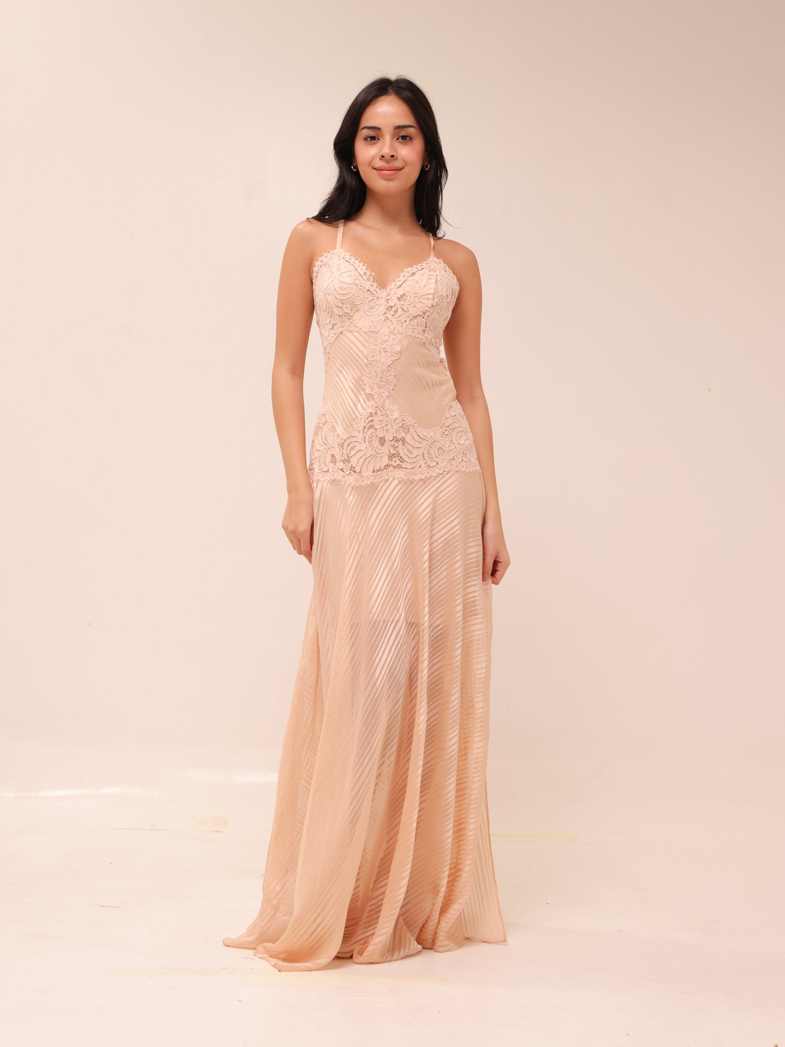 Lace Panel Satin Maxi Gown