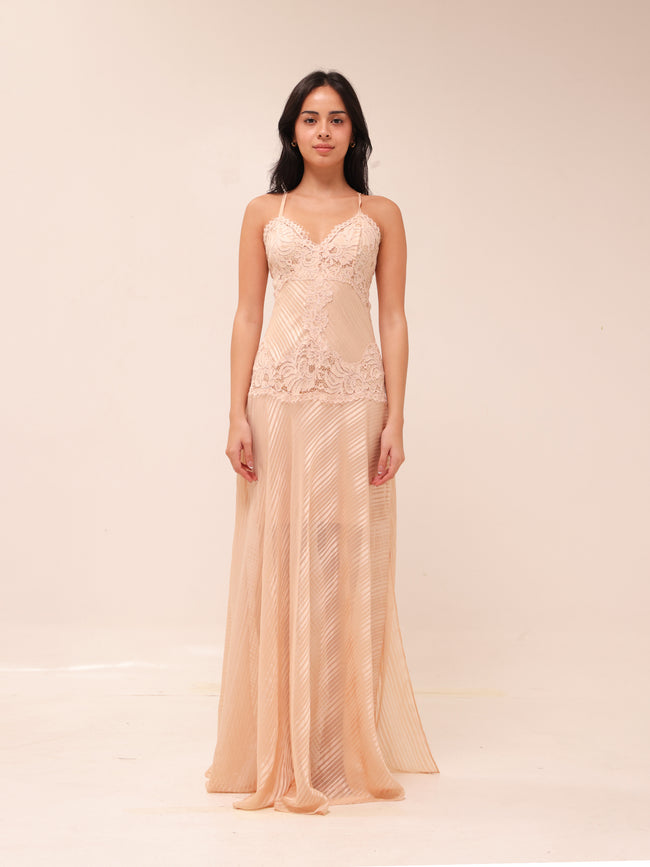 Lace Panel Satin Maxi Gown