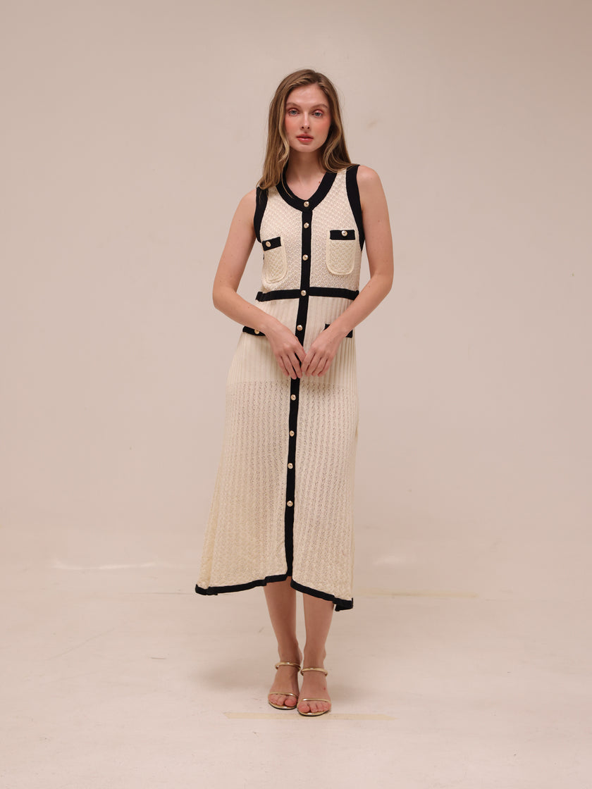 Parisian Knit Button Midi Dress
