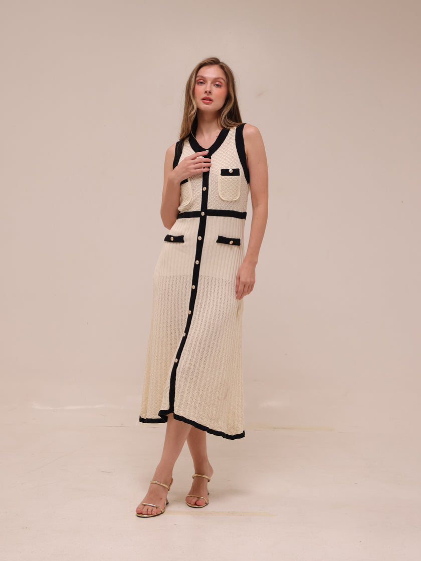 Parisian Knit Button Midi Dress