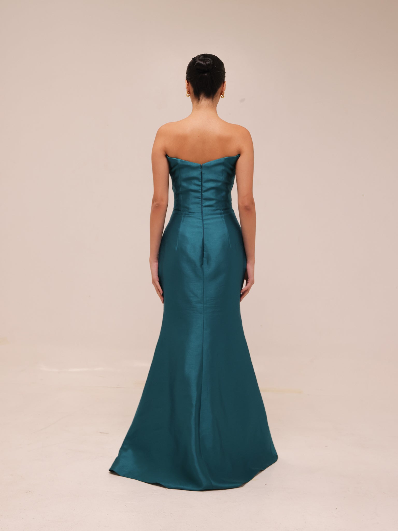 Dark Teal Strapless Draped Gown