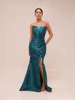 Dark Teal Strapless Draped Gown