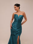 Dark Teal Strapless Draped Gown