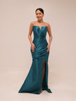 Dark Teal Strapless Draped Gown