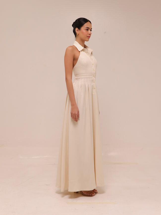 Isabelle Pleated Halter Dress