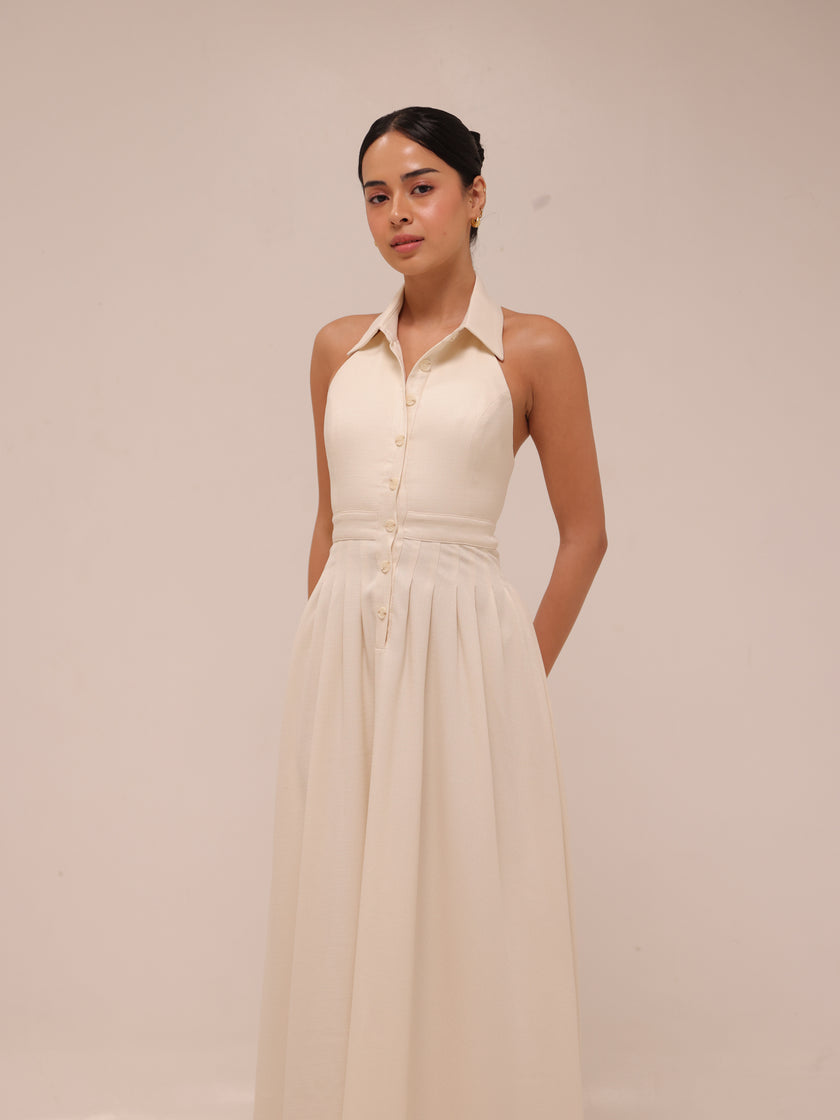 Isabelle Pleated Halter Dress