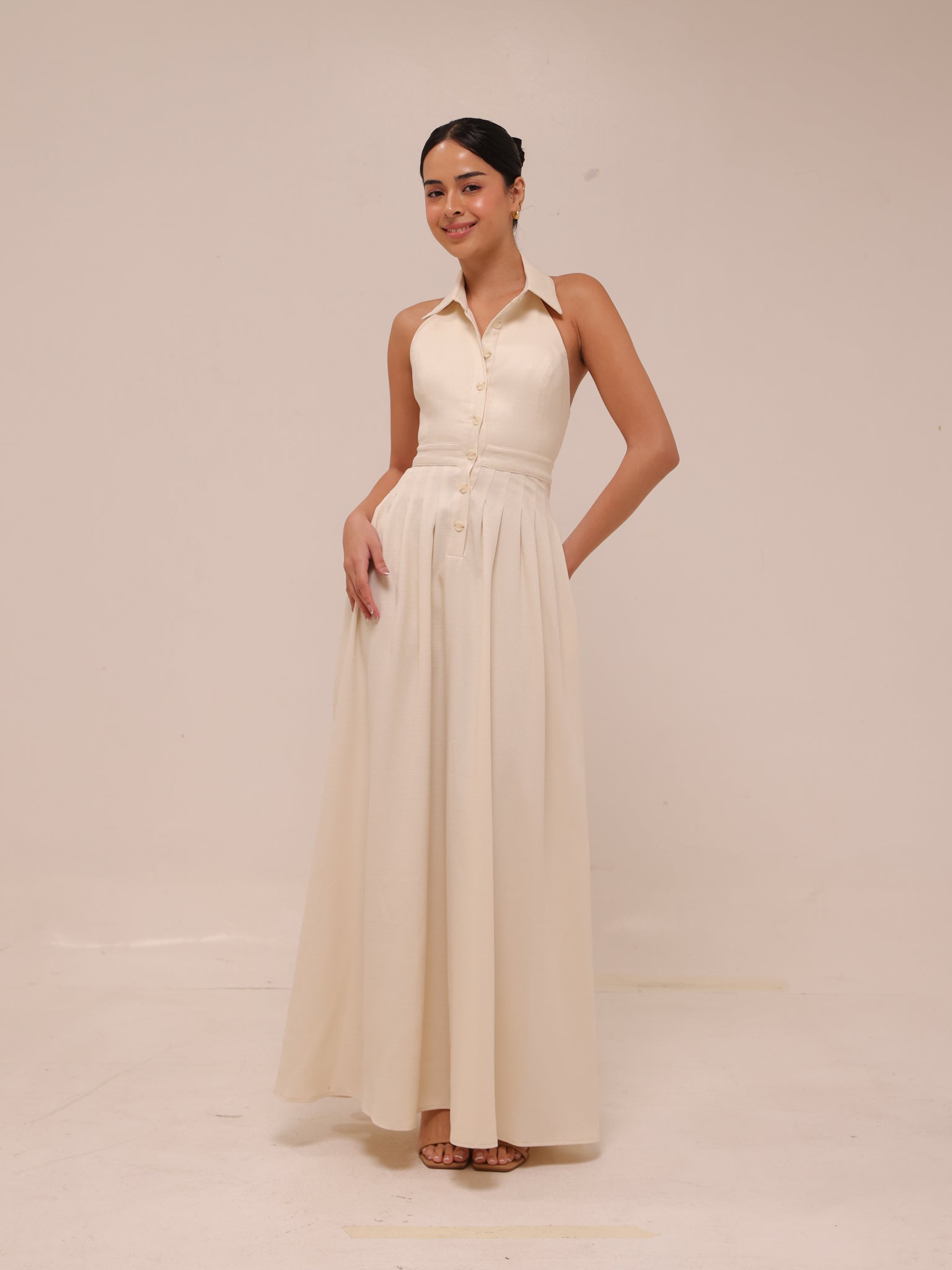 Isabelle Pleated Halter Dress