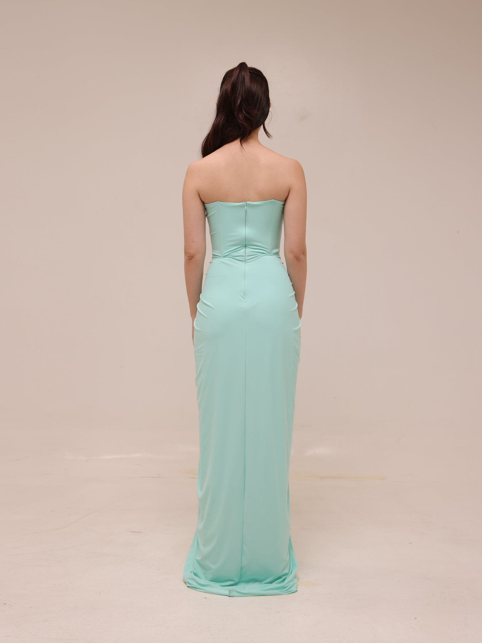 Scalloped Strapless Draped Gown
