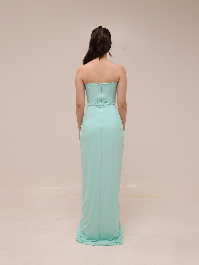 Scalloped Strapless Draped Gown