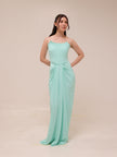 Scalloped Strapless Draped Gown