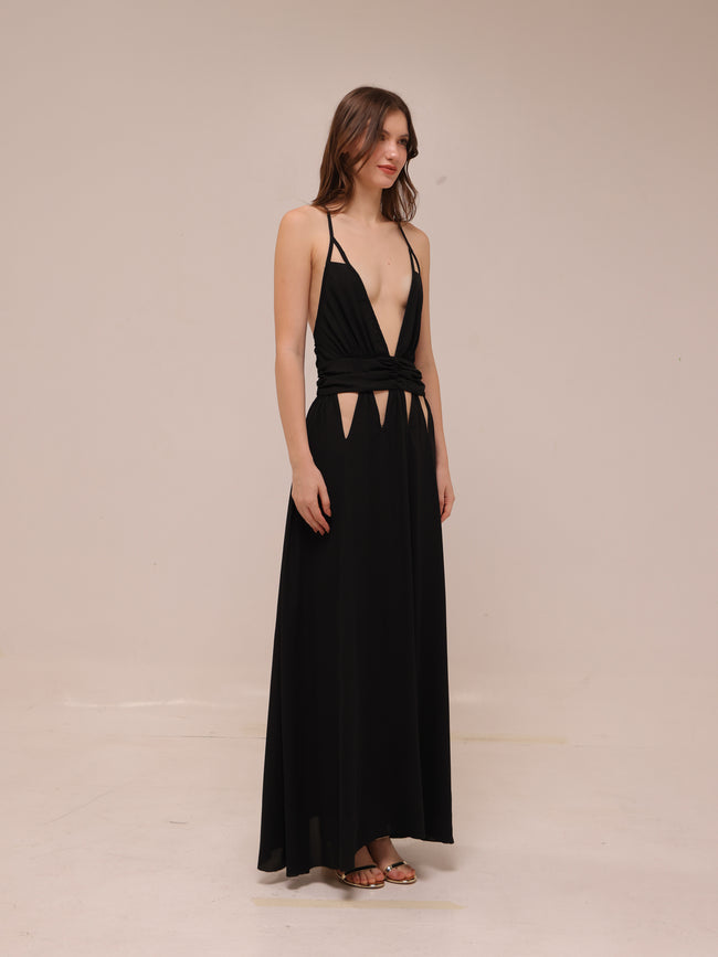 Noir Cutout Plunge Dress