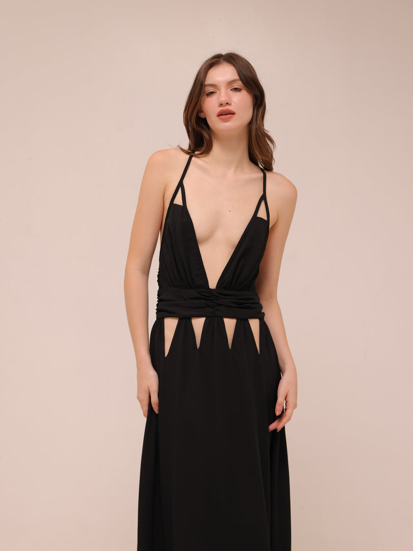 Noir Cutout Plunge Dress
