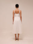 Ariane White Faux-Flower Square-Neck Midi Dress