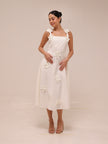 Ariane White Faux-Flower Square-Neck Midi Dress