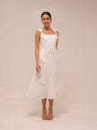Ariane White Faux-Flower Square-Neck Midi Dress