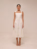 Ariane White Faux-Flower Square-Neck Midi Dress
