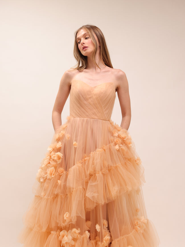 Apricot Petals Tulle Gown