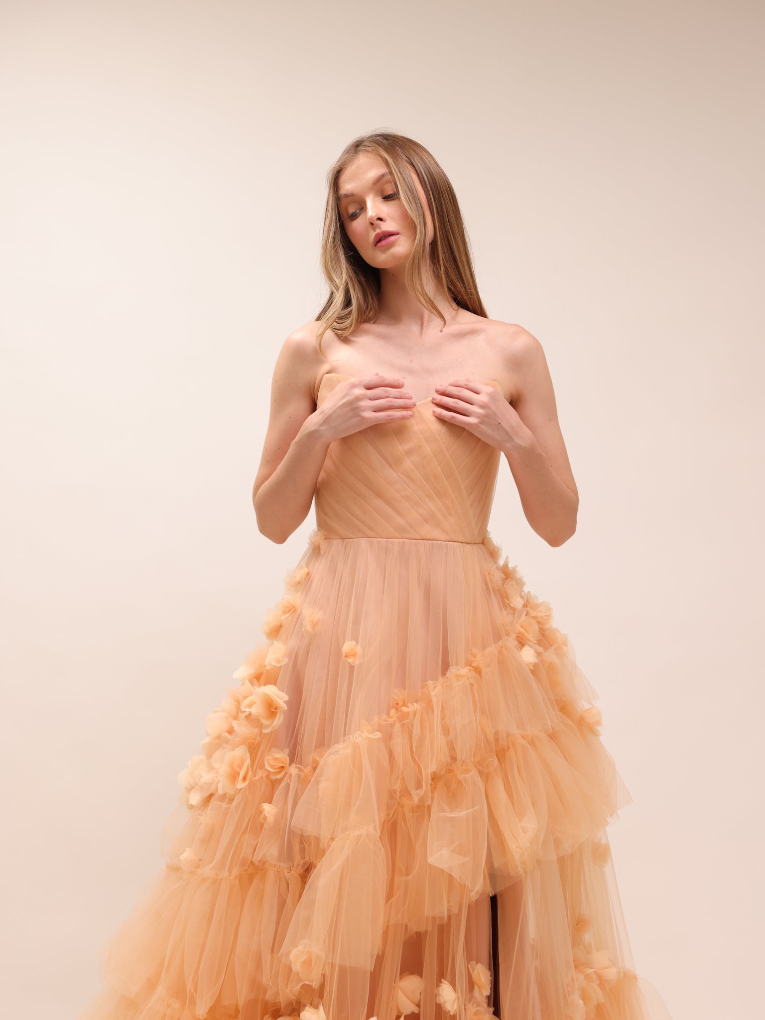 Apricot Petals Tulle Gown