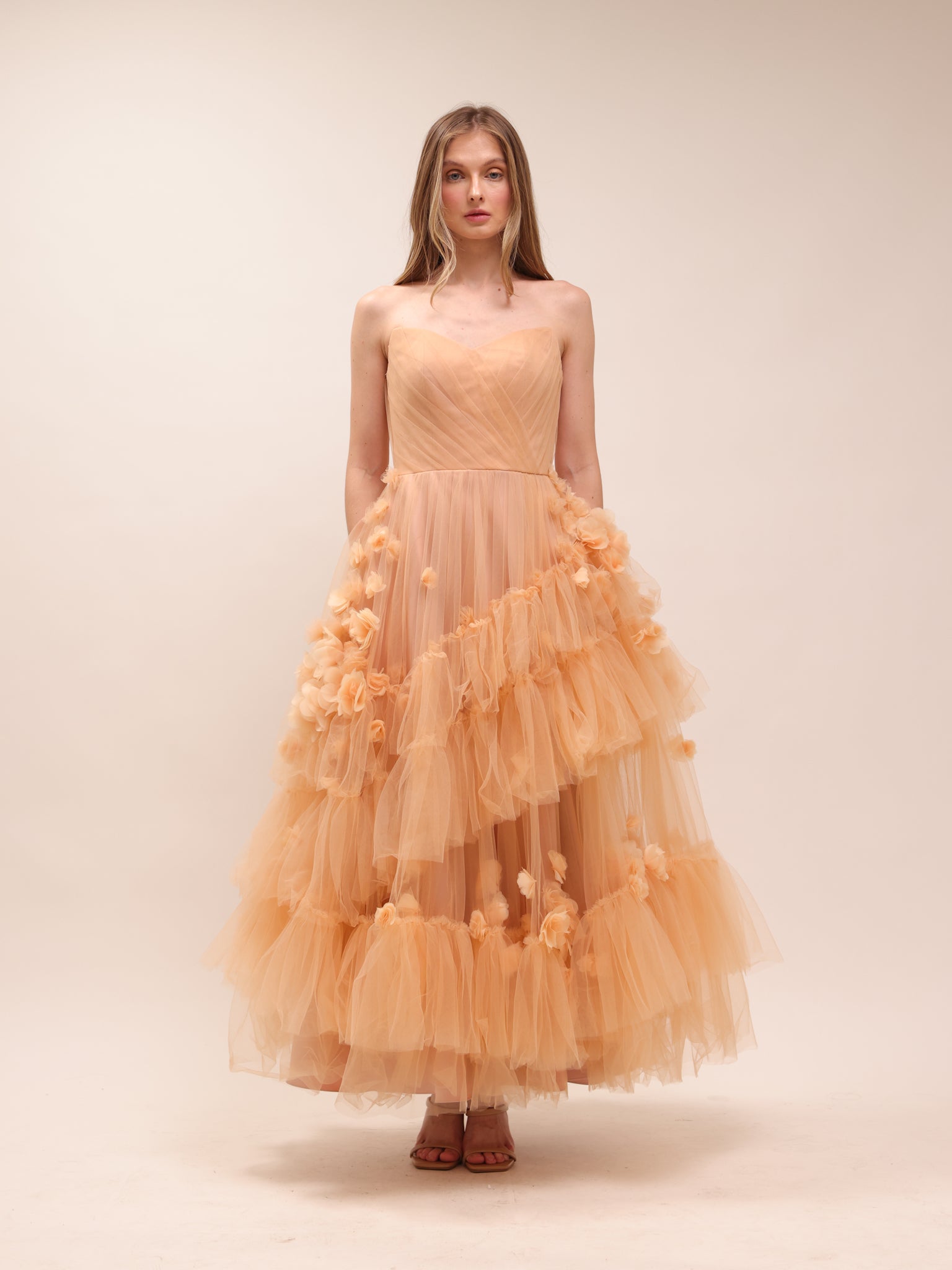 Apricot Petals Tulle Gown