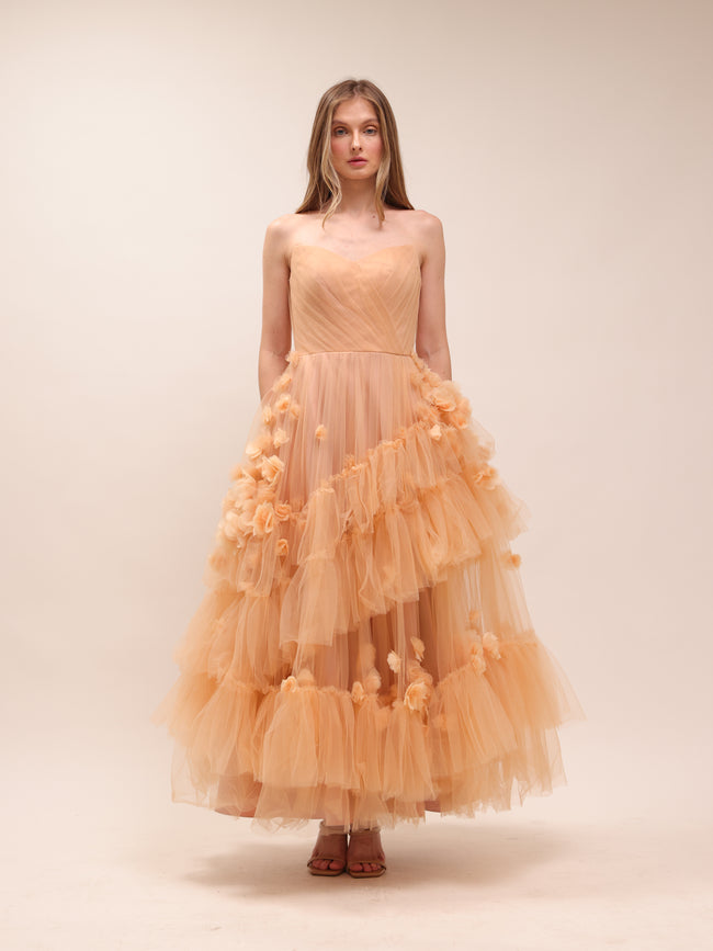 Apricot Petals Tulle Gown