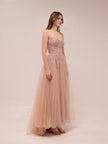 Blush Tulle Embroidered Strapless Gown