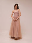 Blush Tulle Embroidered Strapless Gown