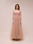 Blush Tulle Embroidered Strapless Gown