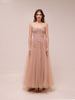 Blush Tulle Embroidered Strapless Gown