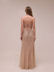 Champagne Sequin Halter Gown