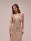 Champagne Sequin Halter Gown