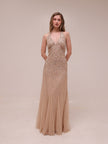 Champagne Sequin Halter Gown