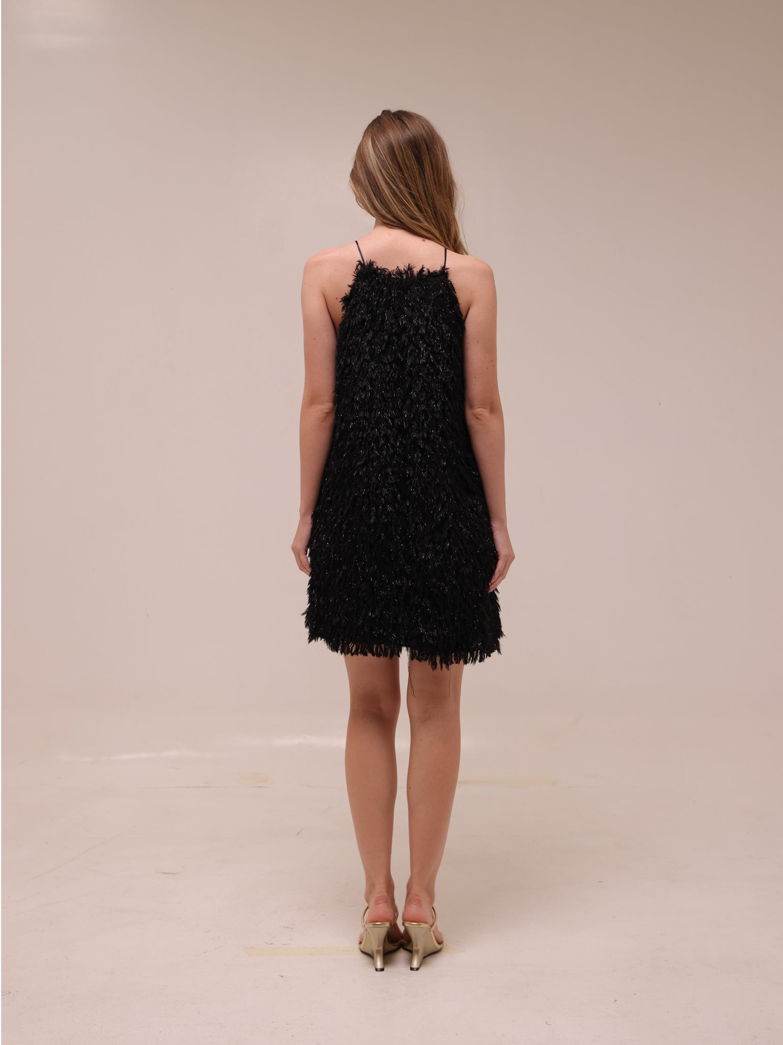 Feather Shimmer Mini Halter Dress