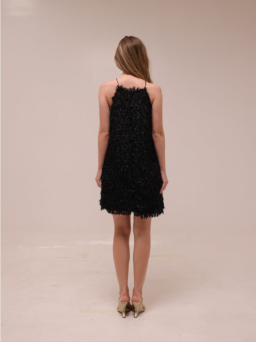 Feather Shimmer Mini Halter Dress