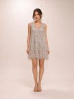 Crystal and Bead Mini Dress with Faux-feather Hem