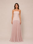 Luna Slubbed Bustier Pleated Gown in Rosewater