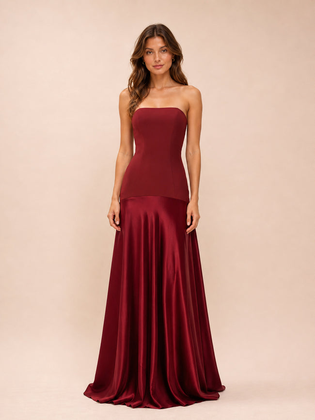 Aura Strapless Gown in Red Berry