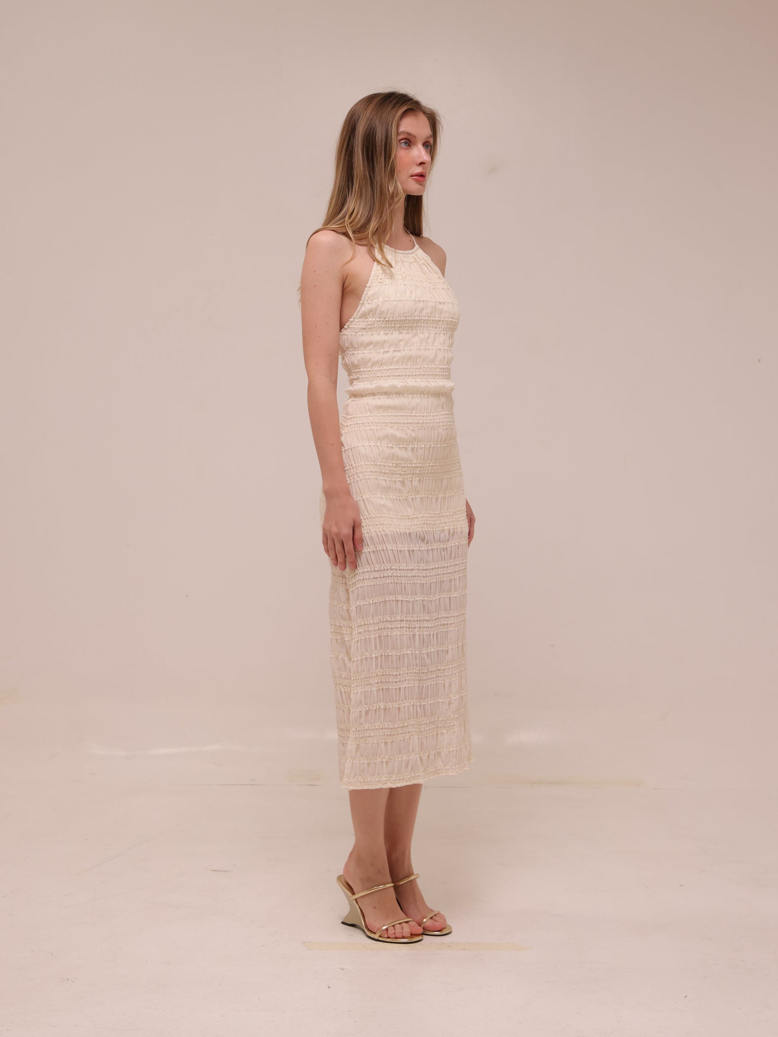 Elara Ruched Halter Maxi Dress