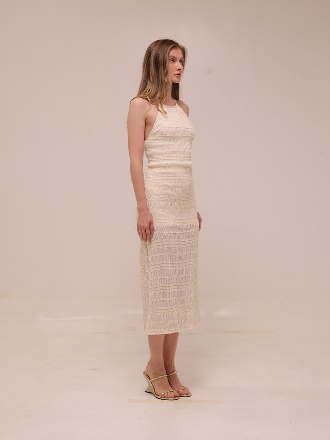 Elara Ruched Halter Maxi Dress