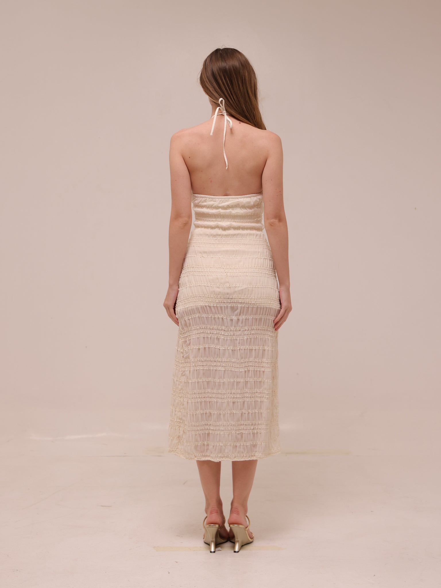 Elara Ruched Halter Maxi Dress