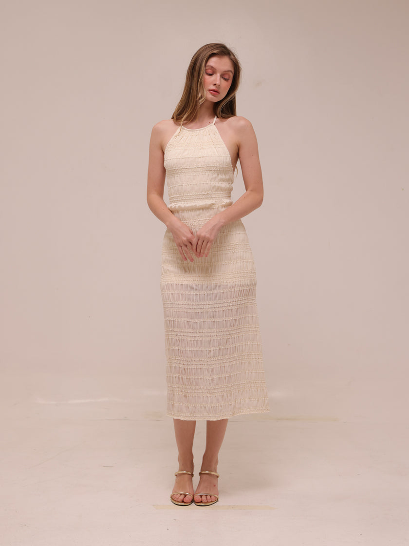 Elara Ruched Halter Maxi Dress