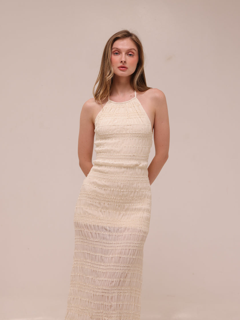 Elara Ruched Halter Maxi Dress