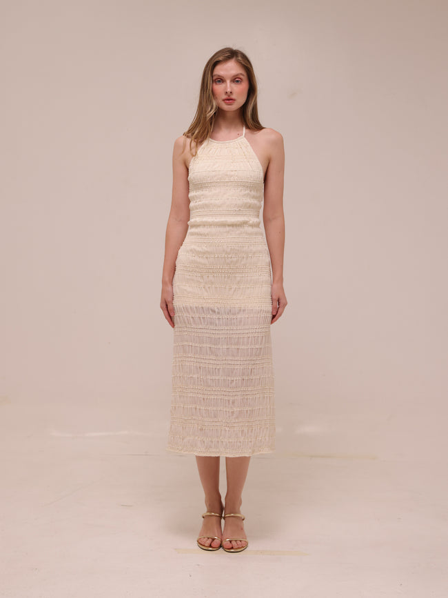 Elara Ruched Halter Maxi Dress