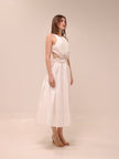 Botanical Trim Midi Dress Ivory