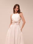 Botanical Trim Midi Dress Ivory