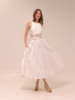 Botanical Trim Midi Dress Ivory